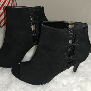 Anne Michelle Suede Open Toe Ankle High Stiletto